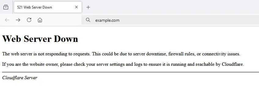 51 Common WordPress Errors and How to Fix Them, 5. Cloudflare 521 Error