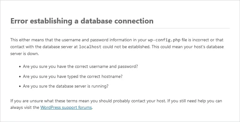 51 Common WordPress Errors and How to Fix Them, 15. Error Establishing Database Connection