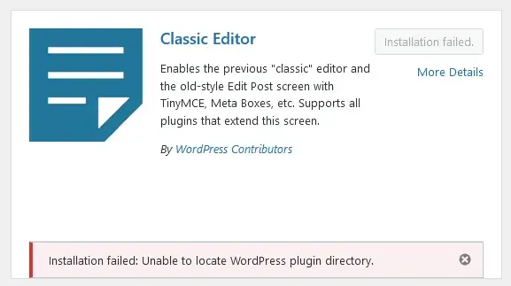 51 Common WordPress Errors and How to Fix Them, 29. Installation Failed: Could Not Create Directory