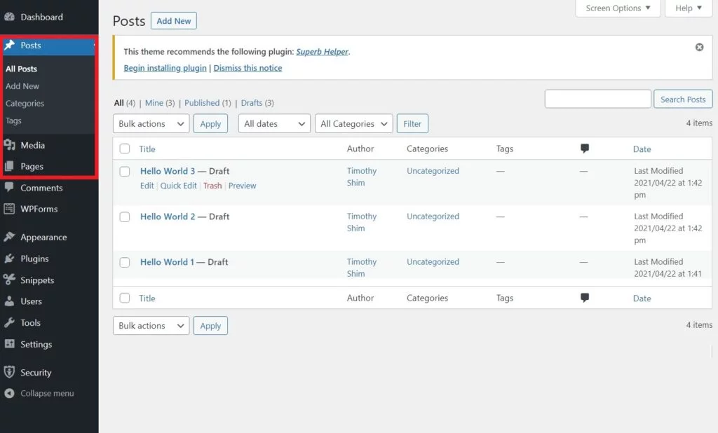 Navigating Your WordPress Dashboard, Content Management