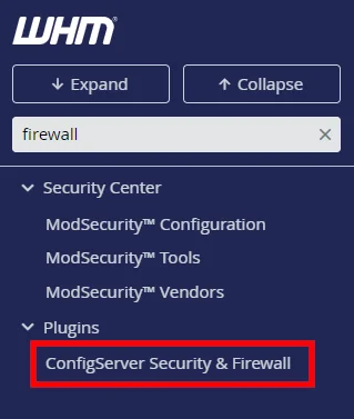 What is WHM (Web Host Manager)?, Firewall configuration