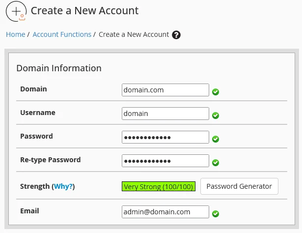 What is WHM (Web Host Manager)?, Creating a new cPanel account 2